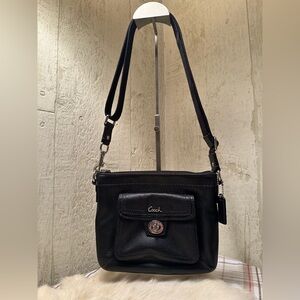 Coach Black Pebbled Leather Small Crossbody with Front Pocket